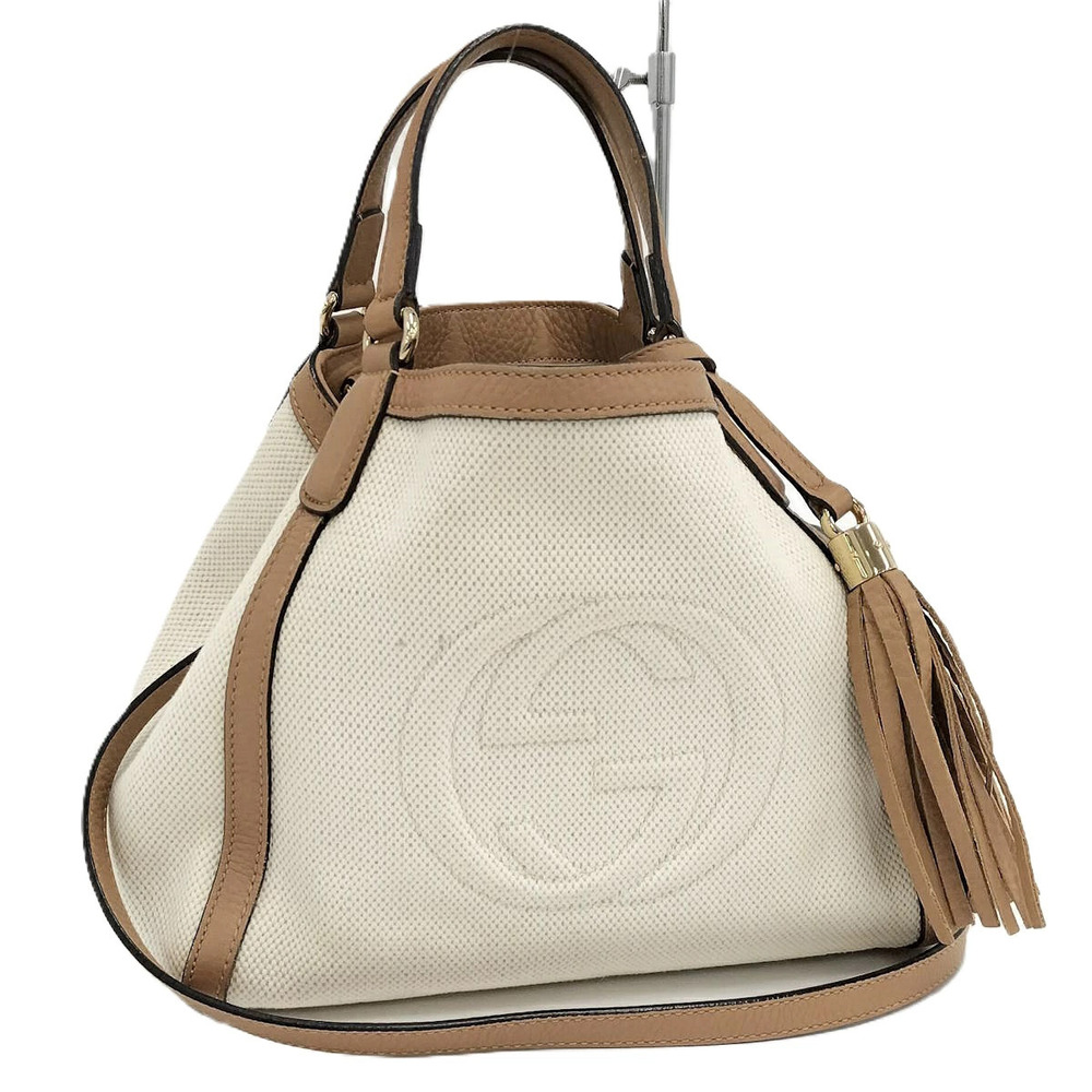 Gucci Handbag Soho Interlocking GG Canvas Leather White Brown
